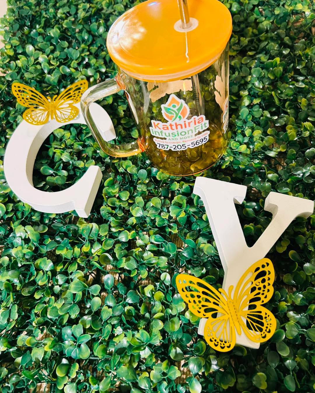 Taza de cristal de 16 onzas a color personalizada 💖